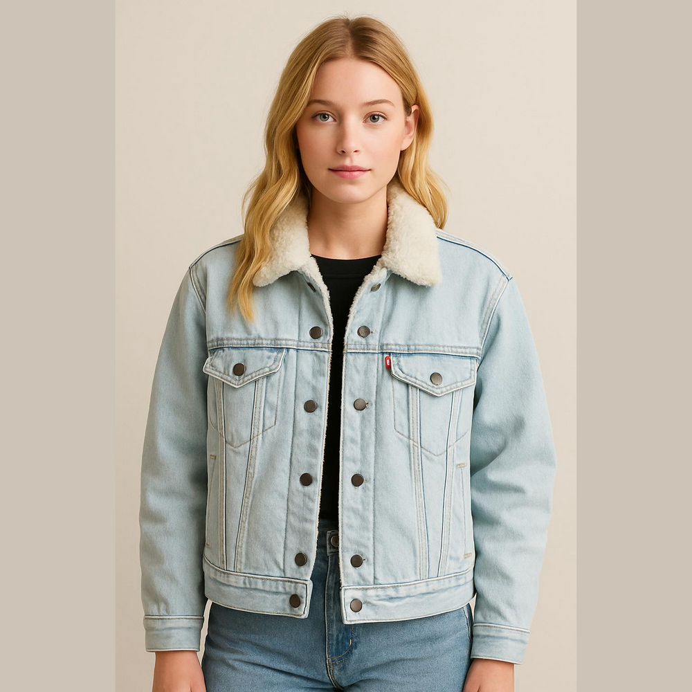 Vintage 90s Levi’s Sherpa Denim Trucker Jacket Light Wash Size S USA
